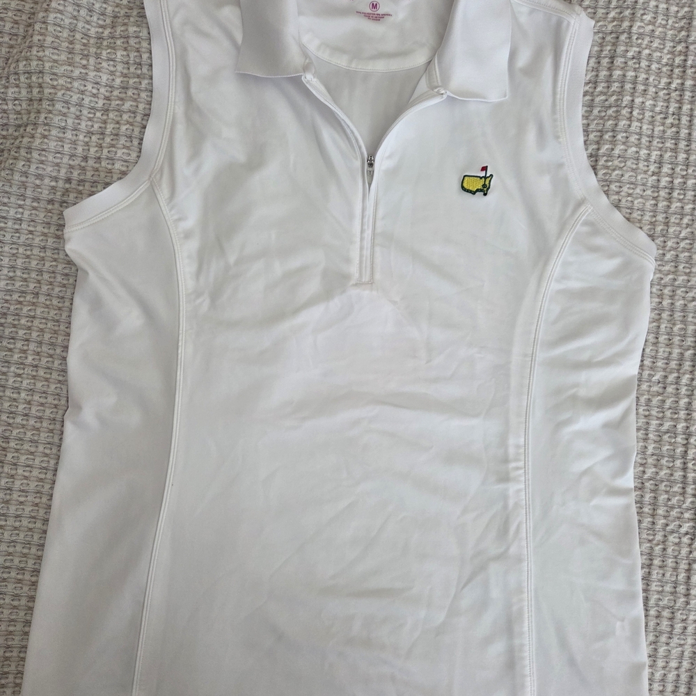 Women's Masters Golf Tournament White Sleeveless Tech Golf Polo